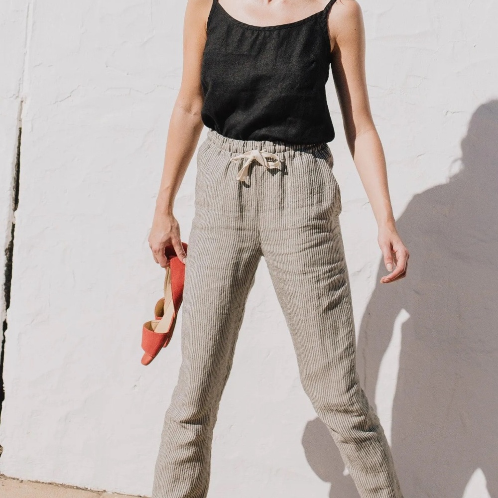 Not Perfect Linen Athens Pants - Dark Grey Blue Size Medium